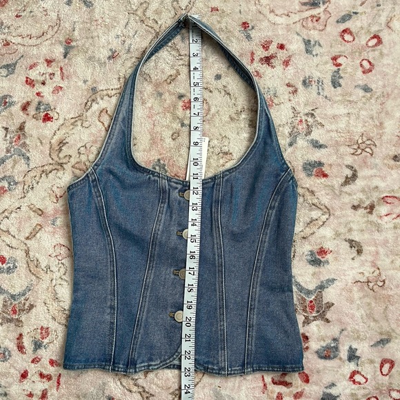 Mare Mare Halter Shrunken Denim Vest Top XXS Anthropologie Womens Blouse Jean - Picture 7 of 8